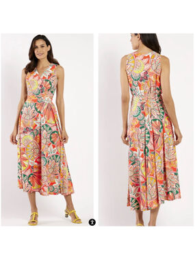 Jude Connally Easton Jude Cloth In Stained Glass Coral Gold Maxi Dress Large
